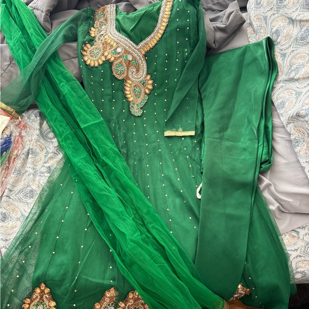 Elegant Green Embroidered Indian Suit